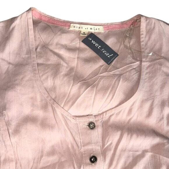Hint Of Mint Pink Lace Trim Button-Down Crop Top Womens XL - Picture 3 of 10